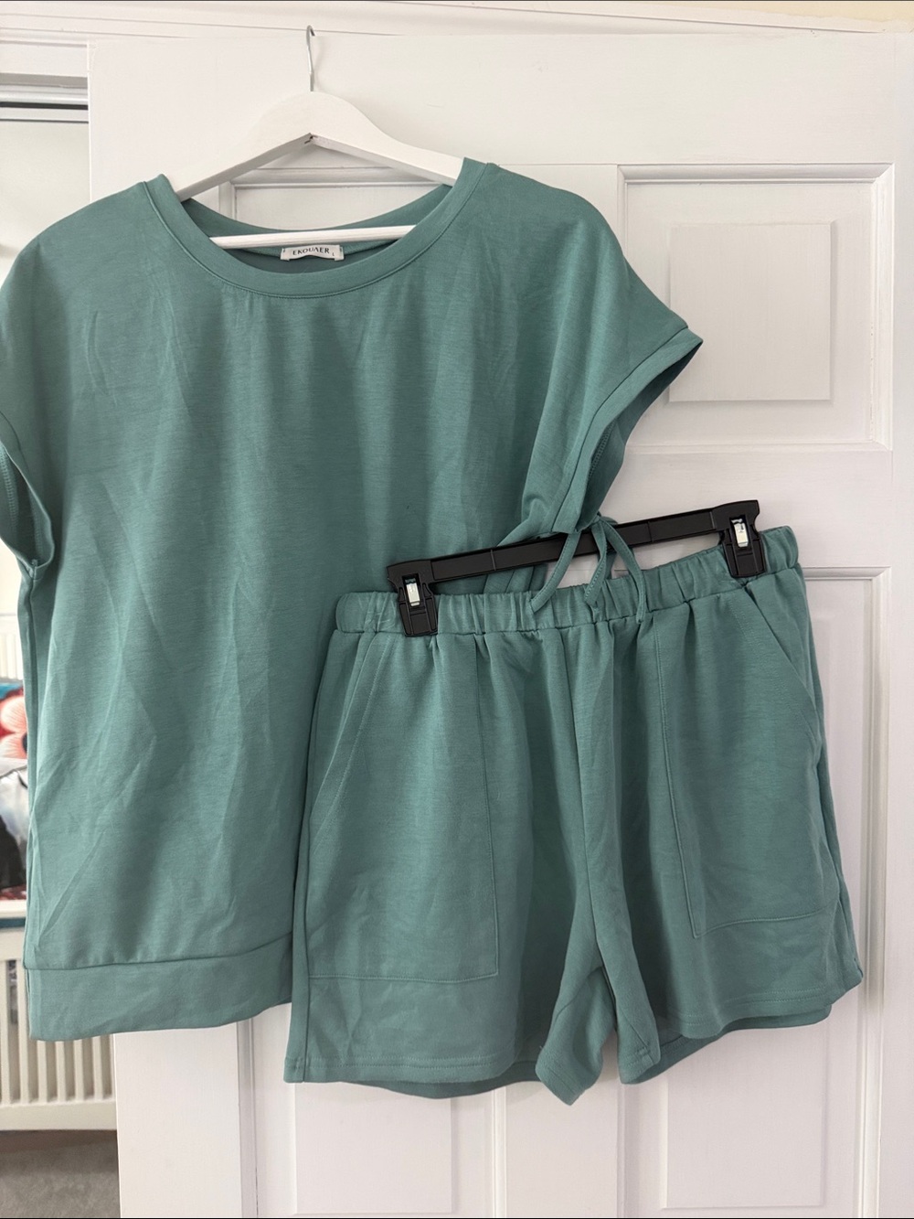 Women’s Teal Short Sleeve  Set - Relaxed Top & Elastic Waist Shorts